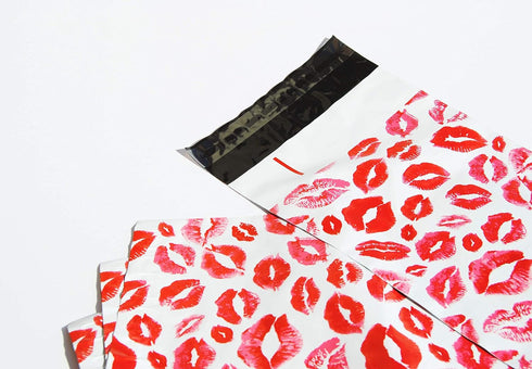 Lips Poly Mailers Red Kiss for Makeup Lip Gloss Lipstick Self Sealing Envelope, Pack of 25, 10 x 6.75 inches