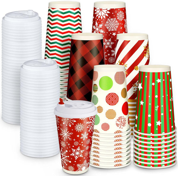 WILLBOND 60 Pcs Hot Chocolate Coffee Cups Christmas Party Favor Gift Disposable