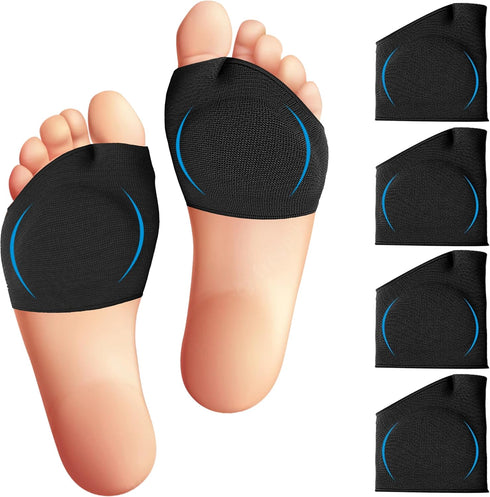 Metatarsal Sleeves Inserts with Gel Pads - 4 Pieces for Immediate Pain Relief, Soft Padding for Men and Women (Black)