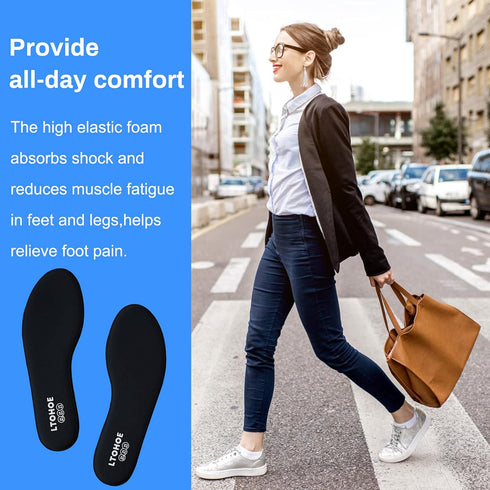Memory Foam Insoles for Women, Replacement Shoe Inserts for Work Boot, Running Shoes, Black US 6.5