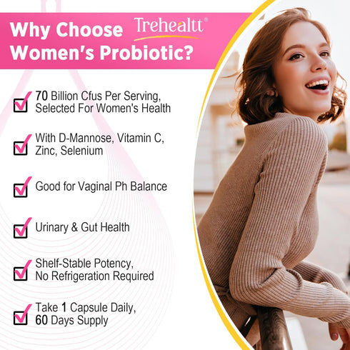 Vaginal Probiotics, 70 Billion CFU, 13-in-1 Women’s Probiotic & Prebiotic, 2 Month Supply for Healthy Flora
