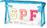Preppy Patch Cosmetic Bag - Summer Blue SPF Chenille Varsity Letter Clear Toiletry Bag, Waterproof Portable Makeup Bag