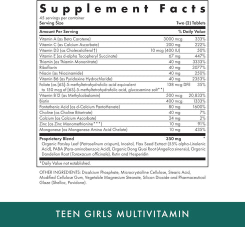 MICHAEL'S Health Naturopathic Programs Teen Girls Multivitamin - 90 Vegetarian Tablets - with B Complex Vitamins & Female Herbal Blend - Kosher - 45 Servings
