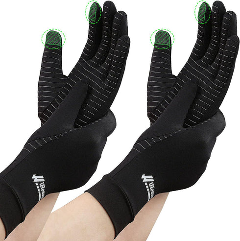 2-Pairs Copper Full Finger Compression Gloves for Women & Men, Arthritis Pain Relief (Small)