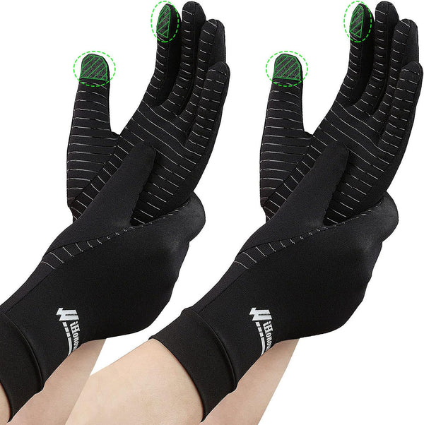 2-Pairs Copper Full Finger Compression Gloves for Women & Men, Arthritis Pain Relief (Small)