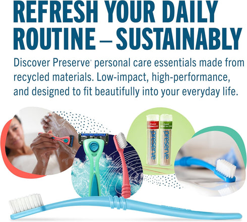 Packaging, 3 Count Preserve Eco Friendly Adult Toothbrushes, Made in The USA from Recycled Plastic, Lightweight Paper