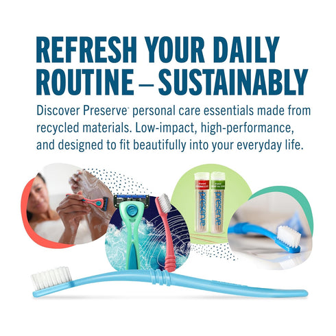 Package, 6 Pack Preserve Eco Friendly Adult Toothbrushes, Made in The USA from Recycled Plastic, Lightweight Soft