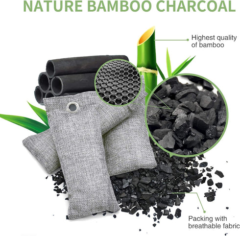 12 Pack Bamboo Air Purifying Bags, Activated Charcoal Odor Absorbers, Natural Car Air Freshener, Shoe Deodorizer