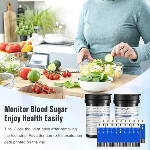 G-425-2 Blood Glucose Test Strips - 100 Counts for Diabetes + 100 Blood Lancets, for Glucoracy Meter