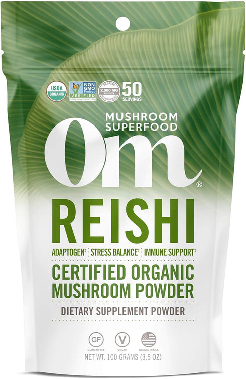 OM Mushroom Superfood Reishi Organic Mushroom Powder, 3.5 Ounce, 50 Servings, Adaptogen, Stress & Immune Support