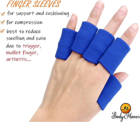 BodyMoves Finger Brace Splint Sleeve, Thumb Support Protector Cushion, Aqua Blue, Elastic Breathable Stabilizers