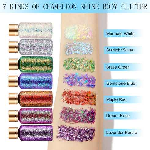Holographic Body Glitter Gel for Face, Body, Nail, Super Long Lasting Quick Dry Liquid Chunky Glitter for Parties