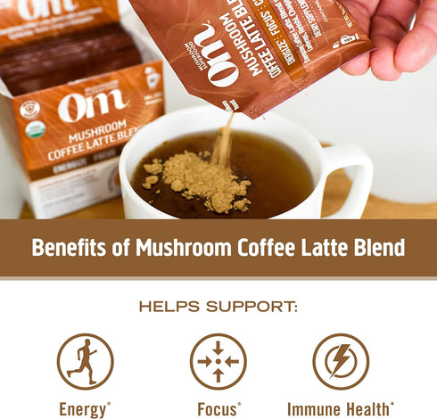 Packets (10 Count) OM MUSHROOM SUPERFOOD Coffee Latte Blend Functional Mushroom Powder with Lions Mane, Cordyceps