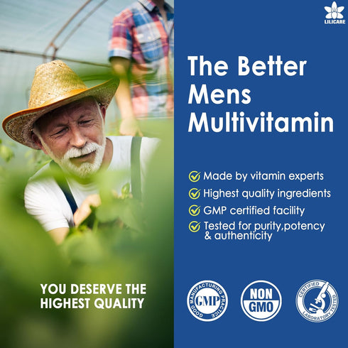 Mens Multivitamins Gummies, Multiminerals, Vegan Omega 3, CoQ10, Probiotics, Daily Vitamins A C D3 E B6 B12, 60 Cts