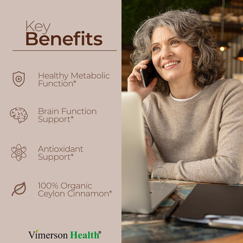 Organic Ceylon Cinnamon Capsules, Non-GMO Vegan Supplements for Inflammation Balance, 60 Caps