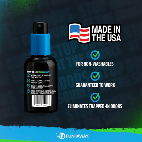 FunkAway Odor Eliminator Spray (3.4 oz.) for Shoes, Clothes & Gear - Non-Aerosol Mini Size for Travel