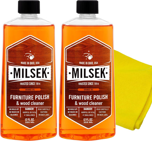 Milsek Furniture Polish and Wood Cleaner with Orange Oil - Multipurpose Cleaning Supplies for Home, 12 Fl Oz (Pack of 2)