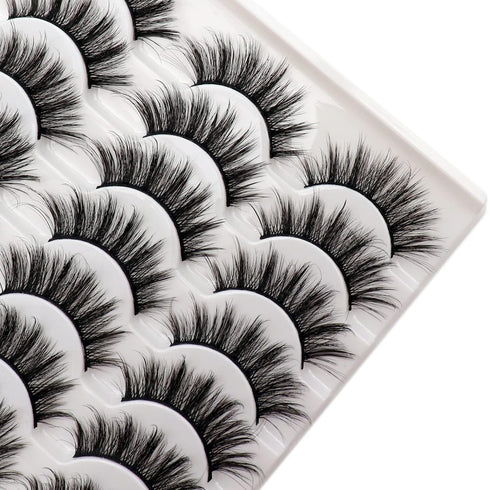 Losha Eyelashes Natural Look Faux Mink Lashes Pack, Handmade Fluffy False Eyelashes, 14 Pairs Cat Eye Lashes