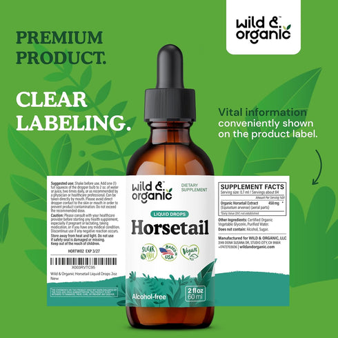 Horsetail Horsetail 2 oz Wild & Organic Extract Drops - Hair Skin Nails Support - Liquid Supplement - Herb Powder Based