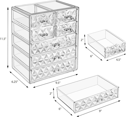 Sorbus Acrylic Makeup Organizer for Cosmetics, Big Clear Storage Case with 3 Large, 4 Small Drawers for Vanity,