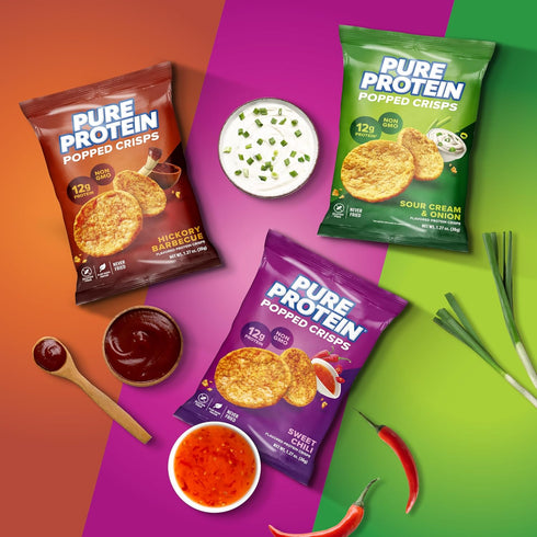 Popped Crisps Variety Pack - Sweet Chili, Hickory Barbecue, Sour Cream & Onion, Gluten Free, 12 Count