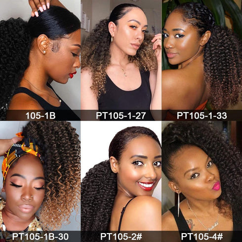 Vigorous Ponytail Extension, 14 Inch Drawstring Ponytail for Black Women, Short Fluffy Afro Kinky Curly