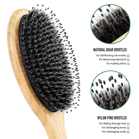 Hair Brush, Boar Bristle Hair Brushes for Women, Men & Kids, Wet/Dry Smoothing Detangling Everyday Brush (Round)