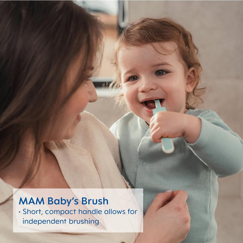 MAM Learn to Brush Set (1 Baby's Brush Toothbrush, 1 Training Brush, 1 Safety Shield) for Boys 5+ Months, Blue