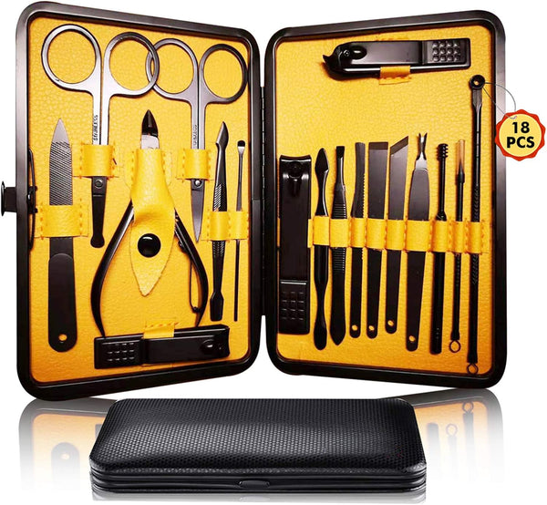 Manicure Pedicure Kit Nail Clippers Set, 18 in 1 High Precision Stainless Steel Cutter for Men & Women