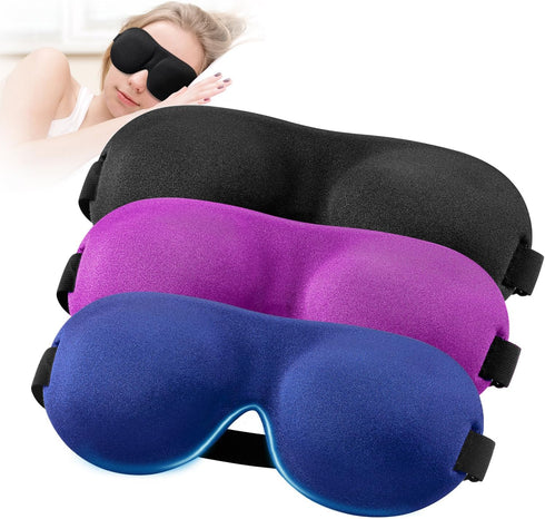 YIVIEW Sleep Mask Pack of 3, 100% Light Blocking 3D Eye Masks for Sleeping, Lightweight & Breathable