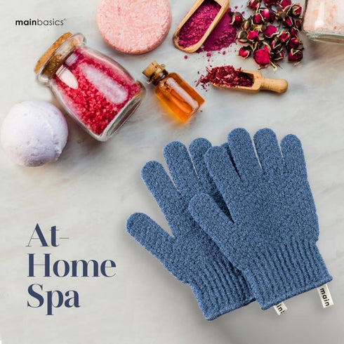 MainBasics Exfoliating Bath Gloves for Shower, Heavy-Textured Nylon Fiber Body Exfoliator (1 Pair, Pigeon Blue)