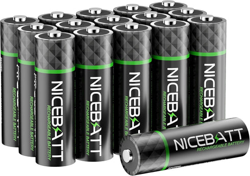 NICEBATT Rechargeable aa Batteries 16 Count, 2800mAh Premium NiMH Double A Battery Low