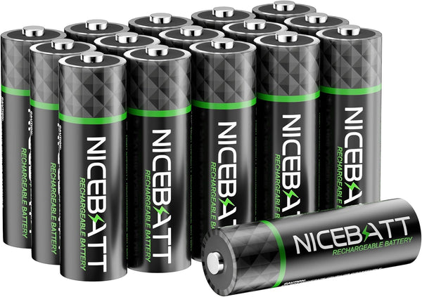 NICEBATT Rechargeable aa Batteries 16 Count, 2800mAh Premium NiMH Double A Battery Low