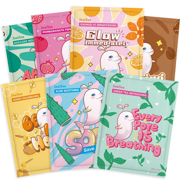 ZealSea Sheet Mask Skin Care, Pack of 7 Beauty Facial Masks, Hydrate, Brighten, Moisturize for All Skin Types