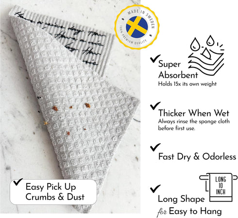 Long Gray 7 Pack Reusable Swedish Dishcloth, for Kitchen and Household Use, Super Absorbency, Made in Sweden, Cellulose Sponge Dish Cloths for Washing dishes, Paper Towel Replacement by SIMPLYCASA