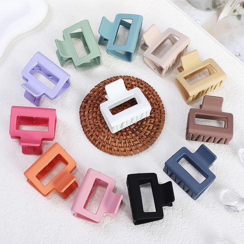 Sisiaipu 2 Inch Medium Hair Claw Clips, 12 Pcs Square Clips for Thin Hair