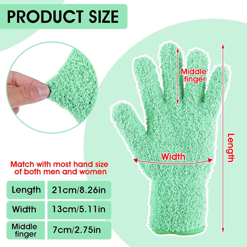 1 Pair Microfiber Dusting Gloves, Reusable Washable Cleaning Mittens for House Cleaning and Small Corners (Green)