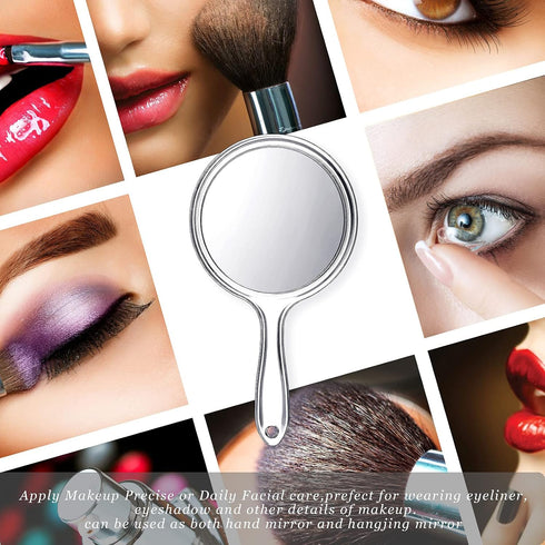 Jetec Double-Sided Hand Mirror - Handheld 1X/2X Magnifying Mirror with Handle, Rounded Shape Makeup Mirror (Clear)