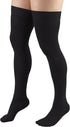 Truform Compression Stockings 30-40 mmHg, Thigh High, Closed Toe, Dot-Top, Black, Large for Men and Women