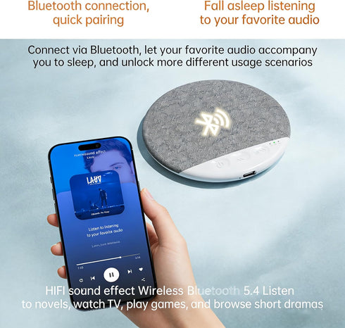 White Noise Sound Machine Pillow Speaker for Sleeping Under Pillow Bluetooth Speaker Headphone-Free Sleep Speaker