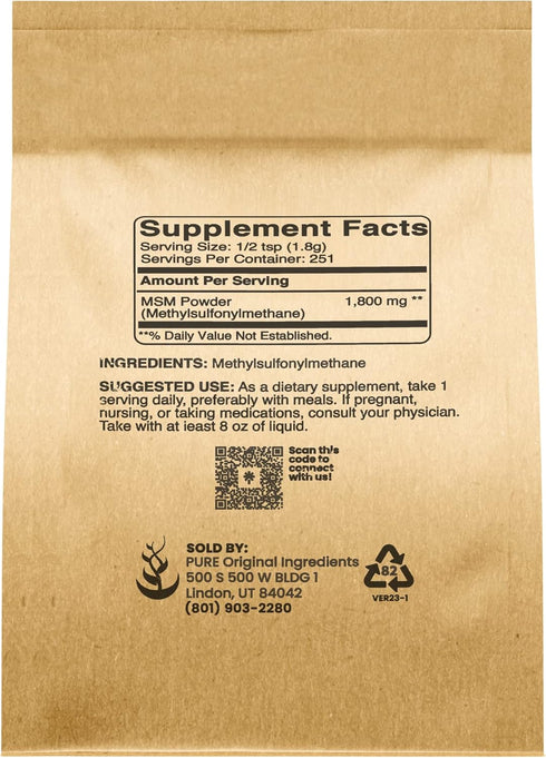 Pure Original Ingredients Methylsulfonylmethane (1lb) MSM, Natural Sulfur Dietary Supplement