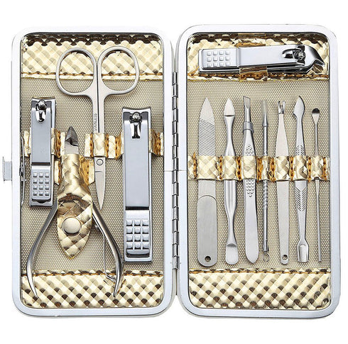 Manicure Set Professional Nail Clippers Kit, 12Pcs Stainless Steel Women Grooming Tools for Travel or Home - Gold