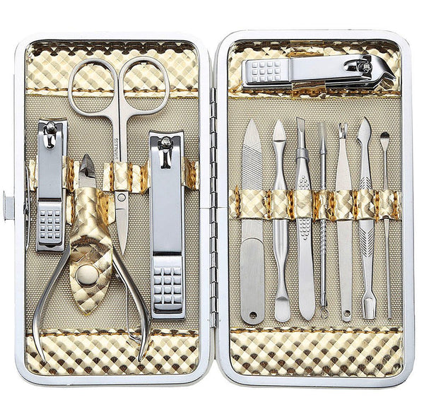 Manicure Set Professional Nail Clippers Kit, 12Pcs Stainless Steel Women Grooming Tools for Travel or Home - Gold