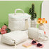 3 Pieces Cotton Quilted Makeup Bag Set Coquette Cosmetic Bag Aesthetic Travel Toiletry Bags Cute Pouch Kawaii Aesthetic for Women (Little Flower)