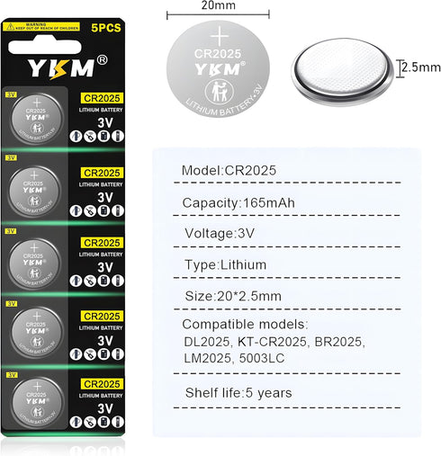 5 Pack CR2025 Battery DL2025 ECR2025 BR2025 2025 3V Lithium Coin Battery for Airtag Car Remote Key Fob Scale Watch Battery