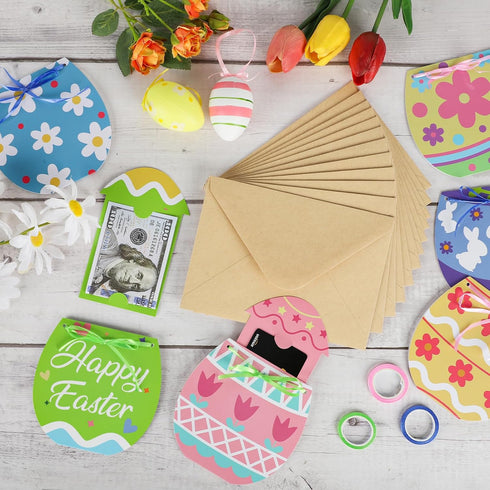 Sereliy Holder,12 Sets Easter Gift Card Egg & Bunny Easter Money Holder with Envelopes, Colorful Spring Basket