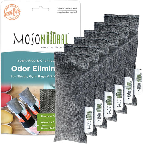 Moso Natural Shoe Deodorizer Insert, 3 Pack, Charcoal Odor Absorber for Shoes, Unscented Shoe Odor Eliminator