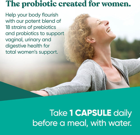 Flourish Probiotics + Prebiotics for Women, 14 Billion CFU, 30 Shelf-Stable Mini Vegan Capsules
