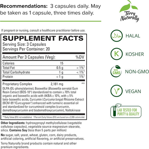 Terry Naturally Curamin Curcumin Supplement, 60 Capsules for Circulation & Endorphin Support