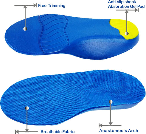 Orthotics Premium Medical Grade Insole for Women and Men, Heel and Arch Problems, Sizes 36-39, Big Kids 5-6.5